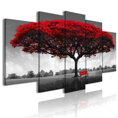 China Modern Whole Sale Landscape Wall Painting Moden Home Decor Black And Red Tree Canvas Prints Wall Art Print Canvas for sale