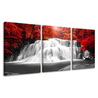 China Modern Canvas Print Black White And Red Landscape Picture Wall Decor Framed Modern Custom Decor Waterfall Painting Prints for sale