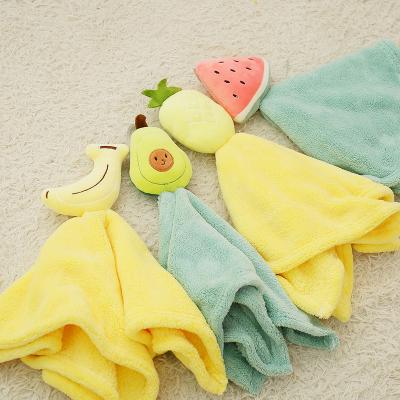 China Lovely Different Kinds Of Fruit Cuddle Plush Hand Towel Satin Baby Safety Blanket Gift / Toy For Babies for sale