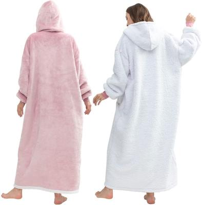 China Oversized Portable Sherpa Blanket Soft Warm Hooded Blanket Wearable Blanket Long Size Fits All for sale