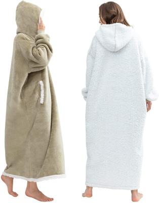 China Oversized Fuzzy Plush Fleece Blanket Jacket Wearable Blanket Hoodie Wearable Thick Flannel Blanket For Adult for sale