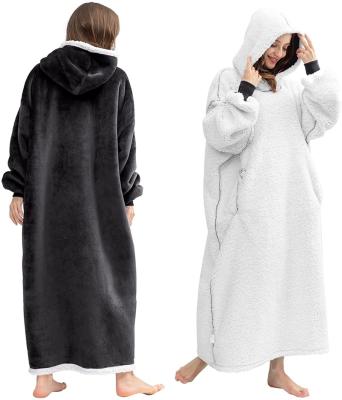 China Wholesale Wearable Long Hoodie Super Soft Warm Hooded Blanket Fleece Flannel Blanket Oversized Wearable Blanket for sale