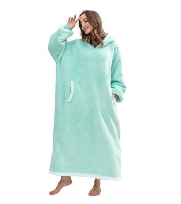 China Oversized Thick Sherpa Sweatshirt Oversized Hooded Warm Soft Wearable Long Blanket Wearable Blanket With Giant Pocket For Men And Women for sale