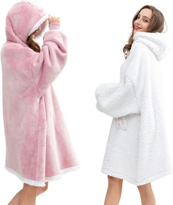 China Wearable Thick Sherpa Sweatshirt With Zipper Opening Oversized Wearable Covering Hoodie For Adult Fuzzy Plush Fleece Blanket Jacket for sale