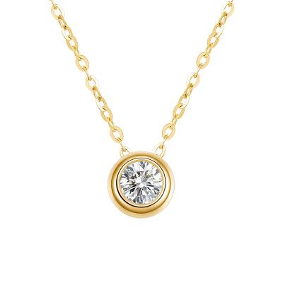 China FASHIONABLE CHUNKE Gold 14K 925 Sterling Silver Round Pendant Synthetic Zircon Necklaces For Women for sale