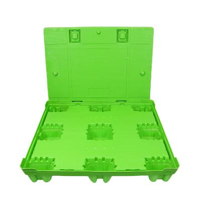 China Four Way Entry Rackable Maker 1200*1100 1300*1100 1200*1000 Heavy Duty Blow Mold Black Green-Blue Plastic Pallets With Lid for sale