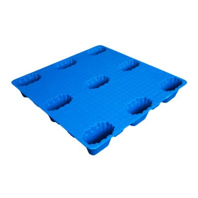 China Single Faced Wholesales Plastic Pallet Product 1000*1000*150mm Single Face 9 Feet 4 Way Entry Blow Molding Recyclable Export Plastic Pallets for sale