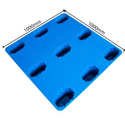 China Supplier Manufacture Single Faced Plastic Pallet Product 1000*1000*150mm Single Faced 9 Legs 4 Way Entry Plastic Blow Molding Storage Pallets for sale