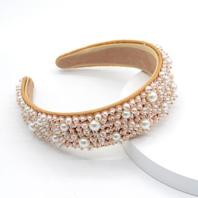 China Headbands For Women Fashion Pearl Headbands Sweat Band For Women Hair Bands Sweat Headband With White Or Champagne Pearl Crystal Headbands for sale