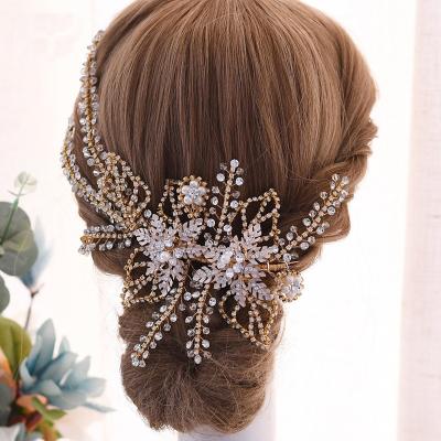 China Bridal Hair Jewelry Fashion Hair Accessories Adornments Jewelry For Bridal Hair Jewelry With Crystal Gold Rhinestone Headbands for sale