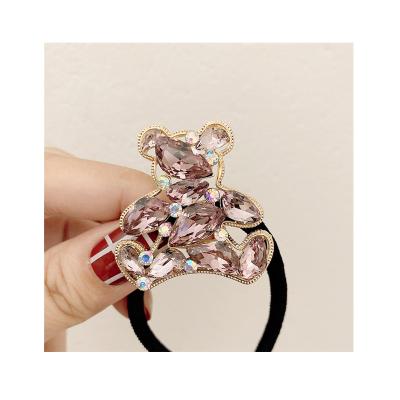 China Girl's Crystal Bear Head Rope Cute Hair Ties New Looking High Elastic Hair Rope Black Hair Ring Ponytail Elastic Band for sale