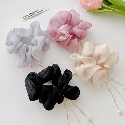 China 2021 Silk Girl's New Circle Curly Hair Tassel Elastic Hair Band Hair Pendant Pearl Hair Rope Soft Head Ties for sale