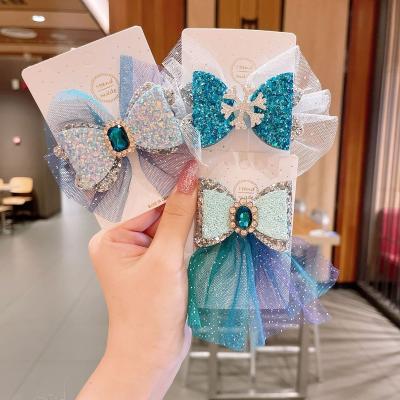 China Princess Crown Hairpin Snowflake Ice Princess Hair Clip New Butterfly Ribbon Hair Clip Ice Crystal Girl Headdress Blue for sale