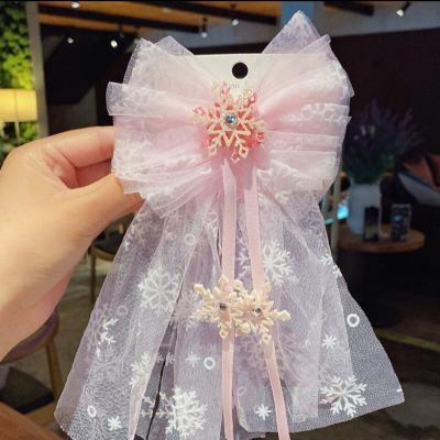 China Popular Pink Crystal Girls Headdress Ice Bow Ribbon Hair Clip and Snow Princess Crown Hairpin Popular and Snow Princess Crown Hairpin Snowflake for sale