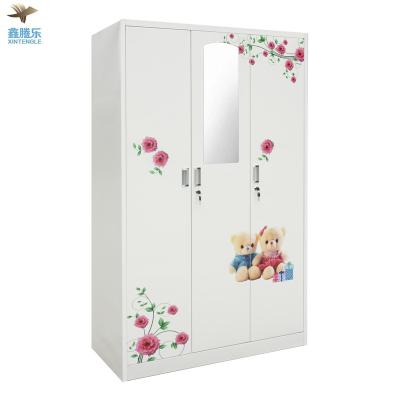 China 2021 New Promotion Powder Coat Expandable Iron Wardrobe Cabinet Iron Closet Godrej Almirah Designs Steel Baby Clothes Almari With Price for sale