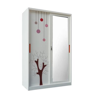 China 2021 expandable new promotion simple design sliding door flower steel printed wardrobe for bedroom for sale