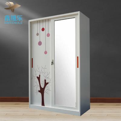 China pakaian baby 2 sliding door wardrobe children's pattern fabric children's cabinet cheap lemari home expandable metal for sale