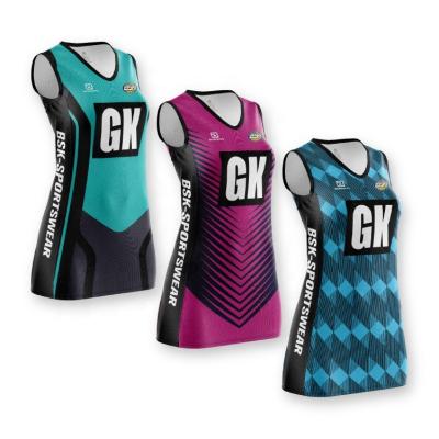 China Fully Dress Sublimation Netball Uniform Tops And Bibs Sublimated Netball Coveralls Custom Tennis Dress for sale