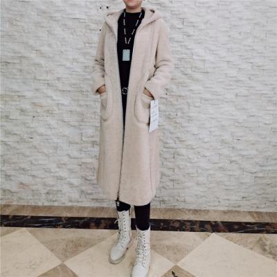 China 2020 New Fashion Zipper Lamb Fur Coat Hooded Thick Women's Breathable White Long Coat for sale