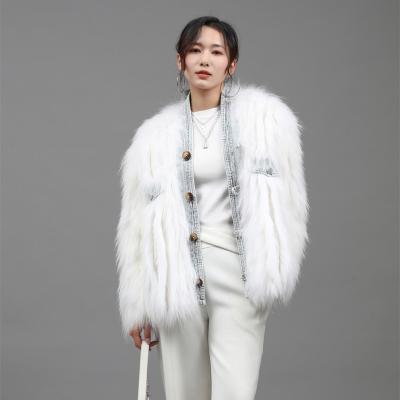 China Breathable women plus size elegent high quality fashion thick warm fur stripes coat real raccoon fur coat for women for sale