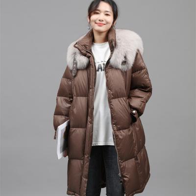 China Waterproof real fox fur collar 2022 new arrival plus size elegant hot sale fashion long down with real fur coat for women for sale