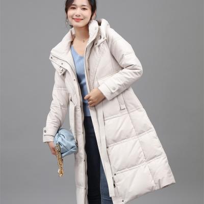 China Faux Leather Coat Female Waterproof Down Hooded Women Winter Down Coats Over Knee for sale