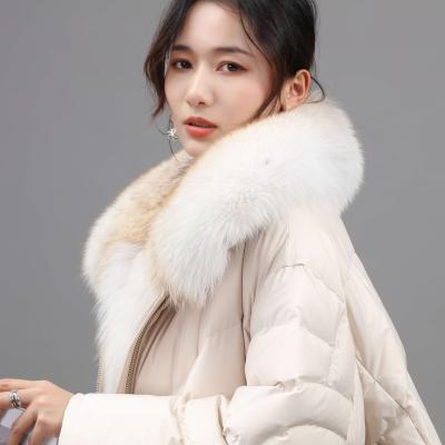 China Luxury ying hua fur fox fur collar waterproof big goose down coat women's down coat for sale