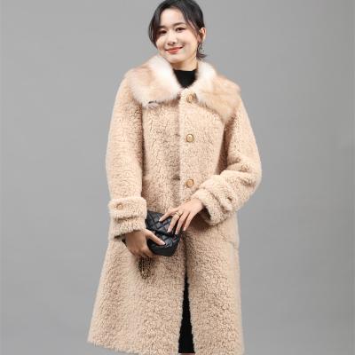 China Elegant Women's Casual Faux Fur Coat Long Winter Coat Lamb Wool Breathable Soft Sheep Fur Coat For Lady for sale