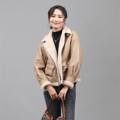 China Punk Style Faux Fur Fleece Jacket Waterproof Women Winter Outwear Lady Warm PU Leather and Wool Jacket for sale