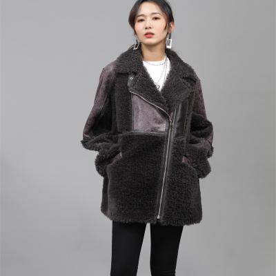 China Anti-wrinkle Huaying Fur Outerwear Warm Luxury Winter New PU Leather And Woolen Coat For Women for sale