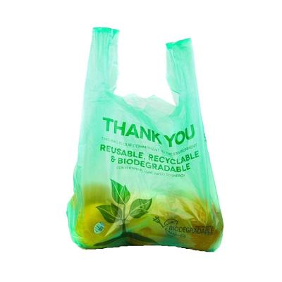 China BIODEGRADABLE Fine Quality PBAT PLA Grocery Foldable Compostable T-Shirt Bags 100% Biodegradable Shopping Bags With Logo for sale