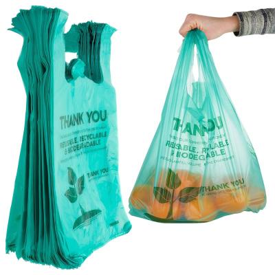 China Good Quality Supermarket Grocery BIODEGRADABLE Hot Sale Eco T-shirt Bags Retail Biodegradable Shopping Bags for sale