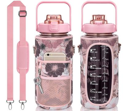 China Doyoung Viable 2.2l Half Gallon 64oz/2l Gym Motivational Water Bottle With Sleeve Carrier Storage Phone Pouch And Tie Bpa Free for sale