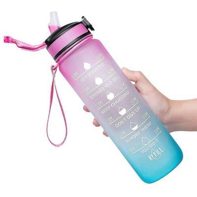 China Doyoung Logo 32oz 1L Workout Viable Custom Portable Gym Sports Waterbottle Drink Watee Motivational Water Bottle With Straw Time Marker for sale