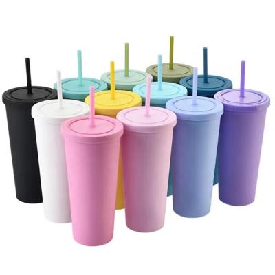 China Doyoung Viable Wholesale Reusable Pastel Colored 24oz 24oz Matte Double Wall Acrylic Tumbler Cup With Lid And Straw for sale