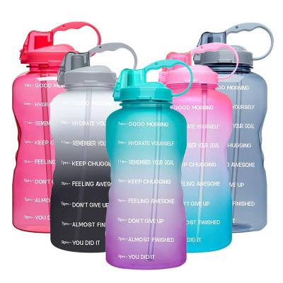 China Doyoung Logo Plastic Motivational Leakproof Half Free Viable Gallon 2L Custom Drinking Water Bottle Bpa Free With Cap Straw And Time Marker for sale