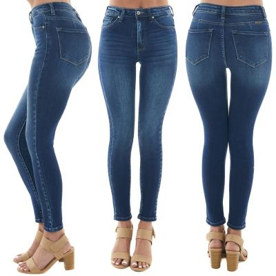 China Hot Selling Skinny Jeans Plus Mid Rise RTS Amazon AliExpress Comfort Luxe Knit Fade Denim Women Open Zipper Free Folding for sale