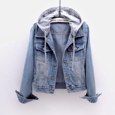 China RTS Short Style New Long Sleeve Autumn Fashion Denim Bomber Soft Denim Coat Breathable Thin Hooded Detachable Jacket Jacket for sale