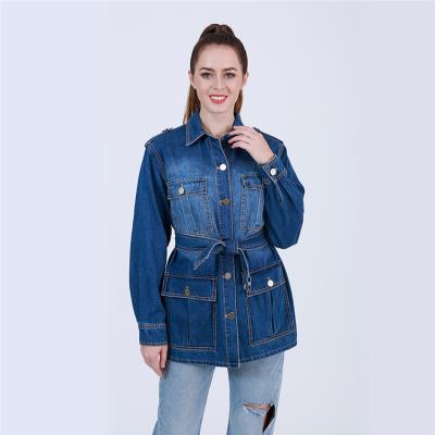 China Big Pocket Design Breathable Casual Ladies Women Dark Blue Jeans Loose Girls Jackets for sale