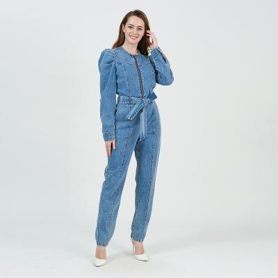 China QUICK DRY women fashion casual zipper puff sleeves high quality long sleeve dungarees denim overalls women for sale