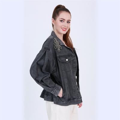 China Gray Female Custom Denim Jackets made to order elastic beading handmade breathable for women for sale