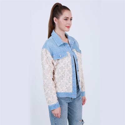 China High Fashion Breathable 100% Polyester Cotton Lace Logo Jean Jackets For Women Custom Made for sale