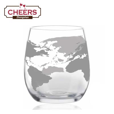 China Sustainable Manufacturer Premium Lead Free Old Fashioned Whiskey Glasses, Etched World Globe Glasses for sale