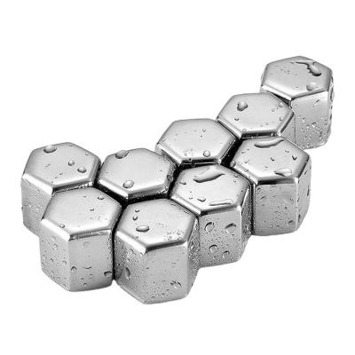 China Viable Direct Maker Hexagon Shaped Reusable Stainless Steel Whiskey Stones Ice Cubes in Plastic Box with High Cooling Technology for sale