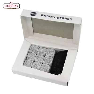 China Viable Manufacturer Set of 9 Gray Beverage Chilling Stones Granite Whiskey Stones [Cold Rocks] in Gift Box with Velvet Carry Pouch for sale