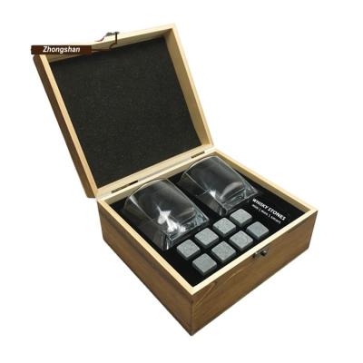 China Viable Manufacturer Whiskey Glass and Whiskey Stones Vintage Gift Box Set | 2 Crystal Whiskey Glasses with 8 Granite Cube Chilling Rocks for sale