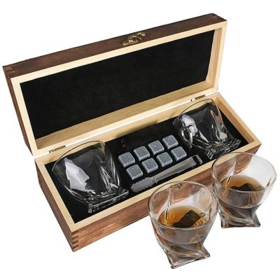 China Viable Whiskey Glass Gift Maker Set, Rocking Chilling Stones with 2 Bourbon Glasses and Ice Tongs, Glassware in Wooden Gift Box for sale