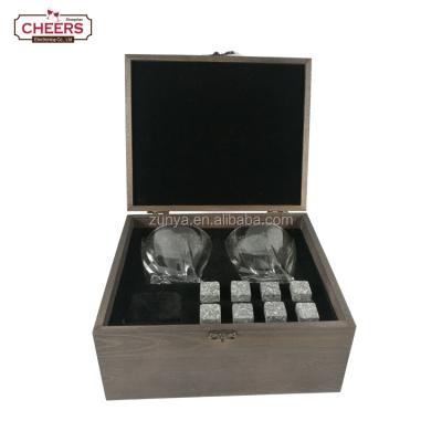 China Premium Viable Whiskey Stones Gift Set - 2 Tall Whiskey Glasses, 8 Granite Whiskey Stones, Velvet Pouch in Stylish Wooden Box for sale