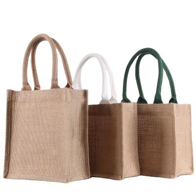 China Wholesale Cheap Single Handled Hessian Jute Tote Bag Women Hessian Shopping Bag for sale