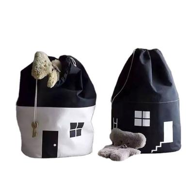 China Viable Popular Ins Canvas Fabric Toys Storage Bag Kids Drawstring Storage Bags for sale